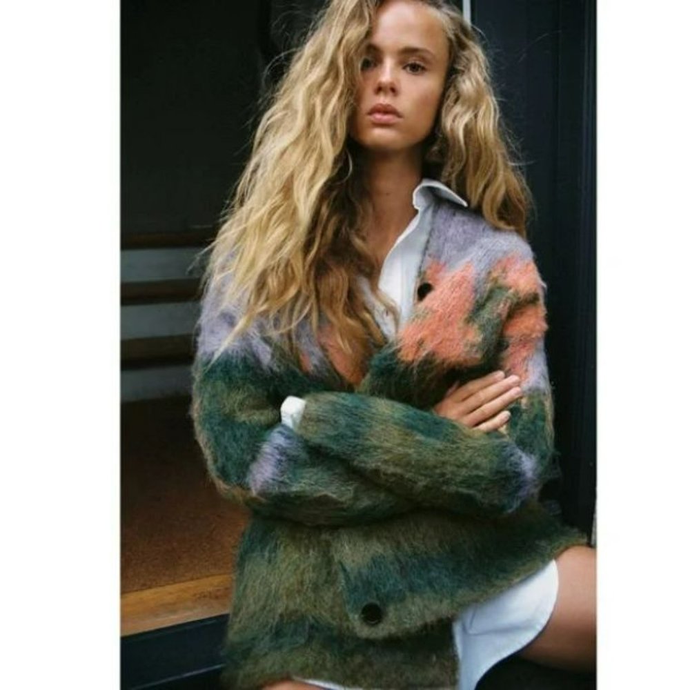 ZARA LANDSCAPE KNIT COAT LONG SLEEVES - Picture 4 of 10